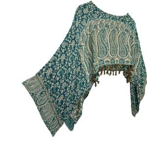 Earthbound S Pashmina Boho Paisley Kimono Crop Top Tassel Butterfly Sleeve Shirt